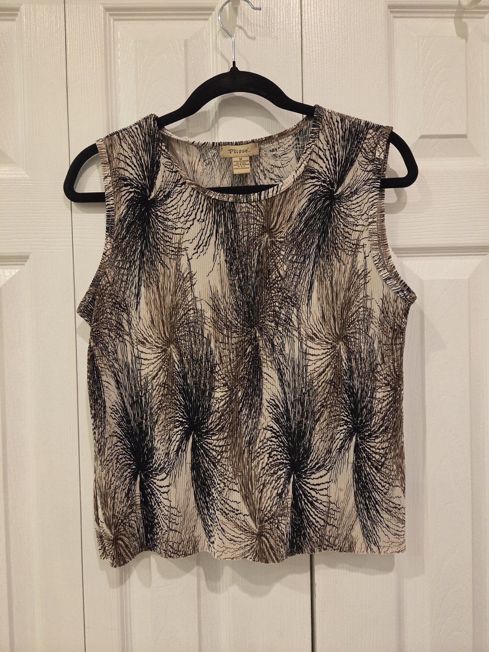 Vintage 90s Y2K Plisse Micro Pleated Abstract Top Sleeveless Medium